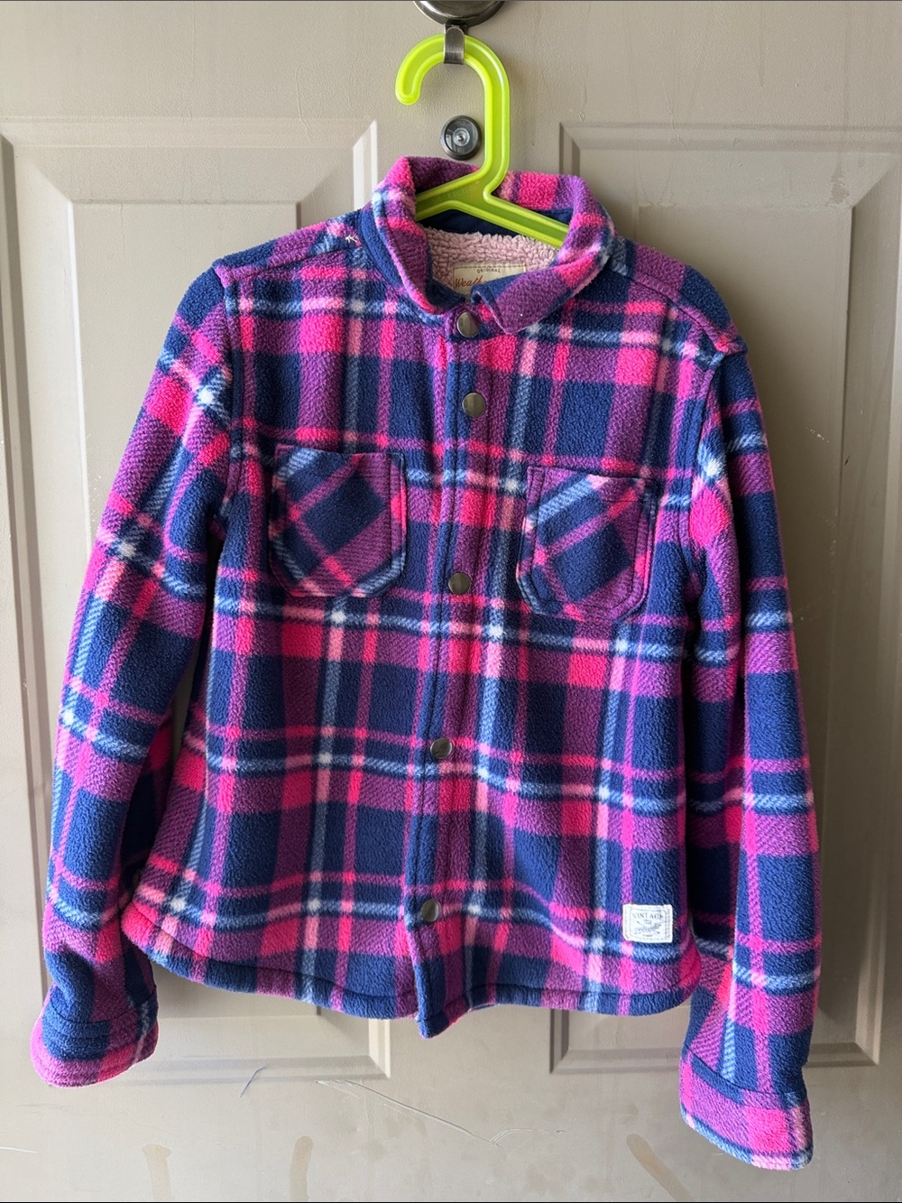 Weatherproof Pink & Navy Plaid Sherpa-Lined button-up